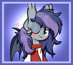 Size: 4494x3986 | Tagged: safe, artist:kimjoman, oc, oc only, oc:andromeda galaktika, species:bat pony, species:pony, bat pony oc, clothing, commission, ear fluff, female, heart, heart eyes, looking at you, one eye closed, solo, spread wings, sweater, wingding eyes, wings, wink