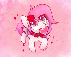 Size: 1280x1024 | Tagged: safe, artist:dawnfire, oc, oc only, oc:peach hack, species:pony, card, heart, holiday, mouth hold, solo, valentine, valentine's day