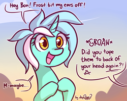 Size: 640x512 | Tagged: dead source, safe, artist:dsp2003, character:bon bon, character:lyra heartstrings, character:sweetie drops, species:pony, species:unicorn, bon bon is not amused, comic, cross-popping veins, cute, exclamation point, female, interrobang, irrational exuberance, l.u.l.s., lyrabetes, mare, no ears, offscreen character, open mouth, question mark, silly, silly pony, single panel, smiling, unamused, why