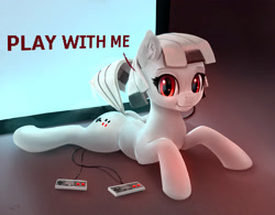 Size: 2482x1939 | Tagged: safe, artist:xbi, species:earth pony, species:pony, console ponies, controller, female, looking at you, mare, nintendo entertainment system, ponified, solo, television, wires