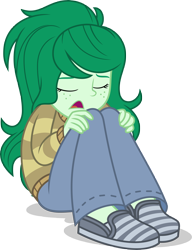 Size: 5000x6509 | Tagged: safe, artist:luckreza8, character:wallflower blush, equestria girls:forgotten friendship, g4, my little pony: equestria girls, my little pony:equestria girls, absurd resolution, clothing, eyes closed, female, pants, sad, simple background, sitting, sweater, transparent background, vector