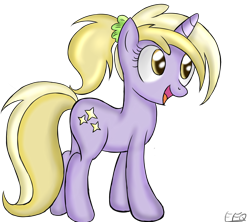 Size: 2150x1906 | Tagged: safe, artist:freefraq, character:dinky hooves, species:pony, species:unicorn, adult, cutie mark, female, happy, mare, older, older dinky hooves, ponytail, simple background, smiling, solo, transparent background