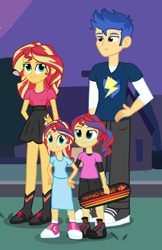 Size: 1832x2824 | Tagged: safe, artist:themexicanpunisher, character:flash sentry, character:sunset shimmer, parent:flash sentry, parent:sunset shimmer, parents:flashimmer, ship:flashimmer, my little pony:equestria girls, converse, family, female, male, offspring, shipping, shoes, straight