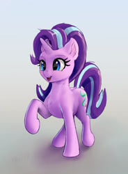Size: 2677x3634 | Tagged: safe, artist:xbi, character:starlight glimmer, species:pony, species:unicorn, cute, female, glimmerbetes, gradient background, mare, open mouth, raised hoof, solo, walking, xbi is trying to murder us