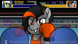 Size: 1920x1080 | Tagged: safe, artist:toyminator900, oc, oc only, oc:dusk strike, oc:uppercute, species:pegasus, species:pony, boxing, boxing gloves, boxing ring, clothing, crowd, punch out, sports, sports bra, video game