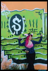Size: 3456x5184 | Tagged: safe, artist:krazykari, character:pinkie pie, species:human, clothing, cosplay, costume, graffiti, irl, irl human, photo, rapper pie, solo