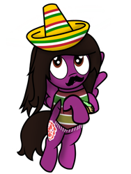 Size: 1200x1600 | Tagged: safe, artist:toyminator900, species:pegasus, species:pony, clothing, facial hair, flying, food, hat, hoof hold, male, mexican, moustache, pierce the veil, ponified, simple background, solo, spread wings, stallion, taco, transparent background, vic fuentes, wings