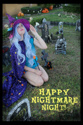 Size: 3456x5184 | Tagged: safe, artist:krazykari, character:trixie, species:human, clothing, cosplay, costume, gravestone, halloween, halloween costume, holiday, irl, irl human, magic wand, nightmare night, photo, solo