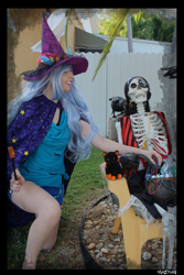 Size: 3456x5184 | Tagged: safe, artist:krazykari, character:trixie, species:human, bone, clothing, cosplay, costume, halloween, halloween costume, hat, holiday, irl, irl human, nightmare night, photo, skeleton, solo, witch hat