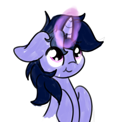 Size: 3000x3000 | Tagged: safe, artist:kimjoman, oc, oc only, oc:purple flix, species:pony, species:unicorn, glowing horn, horn, looking up, magic, male, simple background, solo, white background