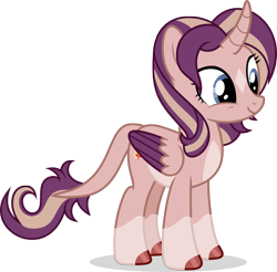 Size: 5000x4914 | Tagged: safe, artist:luckreza8, oc, oc only, oc:shimmering spectacle, parent:starlight glimmer, parent:sunset shimmer, parent:twilight sparkle, parents:twishimmerglimmer, species:alicorn, species:pony, alicorn oc, coat markings, colored wings, colored wingtips, curved horn, female, happy, horn, leonine tail, magical lesbian spawn, magical threesome spawn, mare, multiple parents, offspring, socks (coat marking), solo, star (coat marking), vector