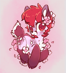 Size: 1280x1407 | Tagged: safe, artist:dawnfire, oc, oc only, oc:cherry blossom, oc:dawnfire, species:deer, chest fluff, cloven hooves, colored pupils, cute, deerified, eye clipping through hair, eyebrows, eyebrows visible through hair, flower, flower in hair, ocbetes, solo, species swap