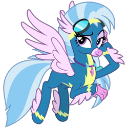 Size: 3000x3000 | Tagged: safe, artist:cheezedoodle96, character:silverstream, species:classical hippogriff, species:hippogriff, episode:uprooted, g4, my little pony: friendship is magic, .svg available, adorasexy, alternate hairstyle, clothing, cute, diastreamies, dream sequence, feathered fetlocks, female, flying, goggles, hippogriff wonderbolt, jewelry, lidded eyes, looking at you, necklace, non-pegasus wonderbolt, raised eyebrow, scene interpretation, sexy, simple background, smiling, smirk, solo, spread wings, svg, transparent background, uniform, vector, wings, wonderbolt silverstream, wonderbolts uniform