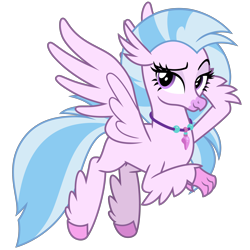 Size: 3000x3000 | Tagged: safe, artist:cheezedoodle96, character:silverstream, species:classical hippogriff, species:hippogriff, .svg available, female, flying, jewelry, lidded eyes, looking at you, necklace, raised eyebrow, simple background, smiling, smirk, solo, spread wings, svg, transparent background, vector, wings