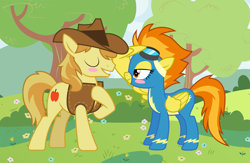 Size: 1600x1041 | Tagged: safe, artist:themexicanpunisher, character:braeburn, character:spitfire, species:pony, female, male, shipping, spitburn, straight