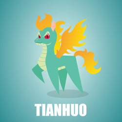 Size: 1280x1280 | Tagged: safe, artist:aha-mccoy, community related, character:tianhuo, species:longma, species:pony, them's fightin' herds, female, fiery wings, fire, fire hair, fire tail, pointy ponies, simple background, solo