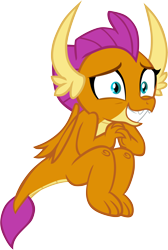 Size: 4040x6001 | Tagged: safe, artist:memnoch, character:smolder, species:dragon, episode:uprooted, g4, my little pony: friendship is magic, absurd resolution, cute, dragoness, embarrassed, female, sheepish grin, simple background, smolderbetes, solo, transparent background, vector, we don't normally wear clothes, wings