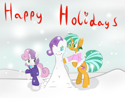 Size: 1280x1002 | Tagged: safe, artist:kryptchild, character:rarity, character:snails, character:sweetie belle, ask, ask glitter shell, clothing, earring, glitter shell, holly, hoodie, male, parka, snow, snowfall, snowpony, trap, tumblr