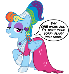 Size: 3000x3200 | Tagged: safe, alternate version, artist:cheezedoodle96, character:rainbow dash, species:pegasus, species:pony, episode:sparkle's seven, g4, my little pony: friendship is magic, .svg available, alternate hairstyle, braid, clothing, comic, cute, dashabetes, dialogue, dress, ear piercing, earring, eyeshadow, female, heart, jewelry, looking at you, makeup, mare, megaradash, necklace, piercing, rainbow dash always dresses in style, raised hoof, simple background, single panel, smiling, solo, speech bubble, svg, transparent background, vector