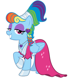 Size: 3000x3200 | Tagged: safe, artist:cheezedoodle96, character:rainbow dash, species:pegasus, species:pony, episode:sparkle's seven, g4, my little pony: friendship is magic, .svg available, alternate hairstyle, braid, clothing, dress, ear piercing, earring, eyeshadow, female, heart, jewelry, lidded eyes, looking at you, makeup, mare, megaradash, necklace, piercing, rainbow dash always dresses in style, raised hoof, simple background, smiling, solo, svg, transparent background, vector