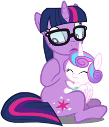 Size: 379x438 | Tagged: safe, artist:ninjashadow-x, artist:xebck, edit, editor:slayerbvc, character:princess flurry heart, character:twilight sparkle, character:twilight sparkle (scitwi), species:alicorn, species:pony, species:unicorn, equestria girls:spring breakdown, g4, my little pony: equestria girls, my little pony:equestria girls, spoiler:eqg series (season 2), baby, baby pony, cropped, cute, dawwww, diaper, edited edit, equestria girls ponified, female, filly, flurrybetes, foal, glasses, hug, looking away, mare, mistaken identity, ponified, raised hoof, simple background, sitting, transparent background, twiabetes, unicorn sci-twi, vector, vector edit