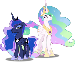 Size: 6736x5583 | Tagged: safe, artist:vector-brony, character:princess celestia, character:princess luna, species:alicorn, species:pony, episode:sparkle's seven, g4, my little pony: friendship is magic, absurd resolution, crown, duo, female, folded wings, frown, jewelry, looking at each other, mare, pouting, raised eyebrow, regalia, royal sisters, sibling rivalry, simple background, transparent background, vector, wings