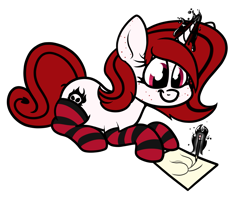 Size: 1291x1030 | Tagged: safe, artist:moonatik, oc, oc only, oc:lilith, species:pony, species:unicorn, big dipper, clothing, constellation freckles, cute, cygnus, drawing, female, freckles, gift art, ink, magic, mare, paper, simple background, socks, solo, striped socks, succubus, transparent background, zajice's birthday