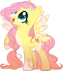 Size: 1747x1978 | Tagged: safe, artist:lazuli, artist:origamialcubo, base used, character:fluttershy, species:pegasus, species:pony, bald spot, beautiful, coat markings, colored wings, cute, eyeshadow, female, makeup, mare, multicolored wings, open mouth, raised hoof, redesign, shyabetes, simple background, smiling, solo, transparent background, wings