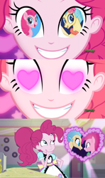 Size: 1280x2160 | Tagged: safe, artist:themexicanpunisher, character:pinkie pie, character:princess skystar, ship:skypie, episode:coinky-dink world, eqg summertime shorts, g4, my little pony: equestria girls, my little pony: the movie (2017), my little pony:equestria girls, female, heart eyes, lesbian, meme, pinkie's eyes, shipping, shipping domino, wingding eyes