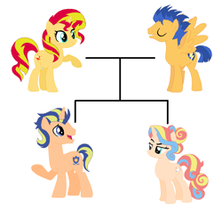 Size: 1124x1072 | Tagged: safe, artist:themexicanpunisher, character:flash sentry, character:sunset shimmer, oc, parent:flash sentry, parent:sunset shimmer, parents:flashimmer, species:pony, ship:flashimmer, family, family tree, female, male, offspring, shipping, straight