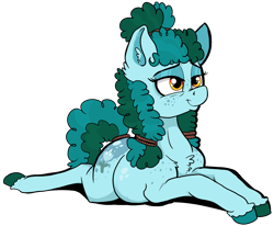 Size: 3672x3032 | Tagged: safe, artist:paskanaakka, derpibooru original, oc, oc only, oc:gleamblossom, species:earth pony, species:pony, butt freckles, chest fluff, colored hooves, ear fluff, female, freckles, mare, prone, simple background, smiling, solo, transparent background, unshorn fetlocks