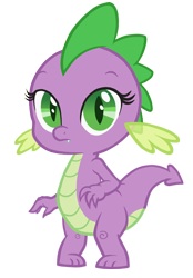 Size: 400x576 | Tagged: safe, artist:queencold, character:barb, character:spike, species:dragon, baby, baby dragon, barbabetes, cute, dragoness, eyelashes, fangs, female, frown, looking at you, rule 63, rule63betes, simple background, solo, transparent background, vector, wingless spike