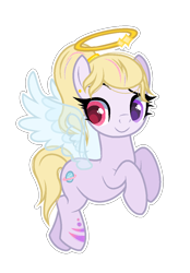 Size: 844x1212 | Tagged: safe, artist:colordroplovelyart, artist:lazuli, base used, oc, oc only, oc:dusty star, species:pegasus, species:pony, angel, angel pony, ear piercing, earring, female, flying, halo, heterochromia, jewelry, mare, original species, piercing, ponytail, raised hoof, simple background, solo, tattoo, transparent background