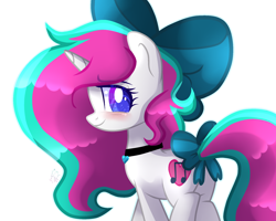 Size: 2064x1648 | Tagged: safe, artist:lazuli, artist:sugaryicecreammlp, base used, oc, oc only, oc:heartcraze, species:pony, species:unicorn, bedroom eyes, bow, female, hair bow, jewelry, mare, necklace, simple background, solo, tail bow, transparent background