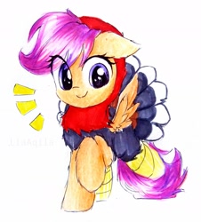 Size: 2238x2474 | Tagged: safe, artist:liaaqila, character:scootaloo, species:pegasus, species:pony, animal costume, clothing, costume, cute, cutealoo, female, scootachicken, scootaturkey, silly, silly pony, solo, turkey costume