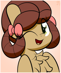 Size: 2550x3050 | Tagged: safe, artist:kimjoman, character:yona, species:earth pony, species:pony, episode:she's all yak, g4, my little pony: friendship is magic, chest fluff, eye clipping through hair, female, one eye closed, open mouth, ponified, pony yona, simple background, solo, species swap, wink
