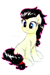 Size: 730x1095 | Tagged: safe, artist:liaaqila, oc, oc:sunnie bun, species:earth pony, species:pony, cute, ear fluff, female, mare, simple background, smiling, solo, traditional art, white background
