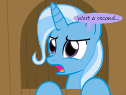 Size: 1200x900 | Tagged: safe, artist:evil-dec0y, character:trixie, species:pony, species:unicorn, comic:trixie vs., comic:trixie vs. hearth's warming, dialogue, female, horn, mare, open mouth, solo, speech bubble