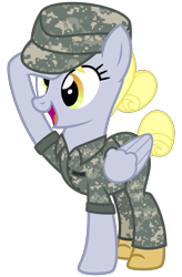 Size: 2000x3050 | Tagged: safe, artist:cheezedoodle96, character:derpy hooves, species:pegasus, species:pony, .svg available, alternate hairstyle, army, boots, camouflage, clothing, derp, digital camouflage, epic derpy, female, hat, mare, memorial day, salute, shoes, simple background, soldier, solo, svg, transparent background, united states, us army, vector