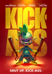 Size: 1572x2238 | Tagged: safe, artist:holivi, character:spike, species:dragon, clothing, costume, kick-ass, looking at you, male, movie poster, solo