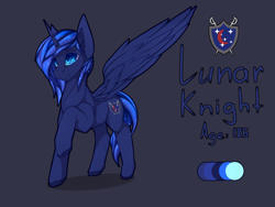 Size: 2000x1500 | Tagged: safe, artist:chapaevv, oc, oc only, oc:lunar knight, species:alicorn, species:pony, alicorn oc, cutie mark, male, reference sheet, solo, spread wings, wings