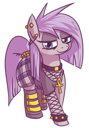 Size: 605x875 | Tagged: safe, artist:dsp2003, artist:jargon scott, oc, oc only, oc:nada phase, species:earth pony, species:pony, ankh, blushing, clothing, cute, female, goth, lidded eyes, looking at you, makeup, mare, piercing, plaid skirt, shoes, simple background, smiling, solo, transparent background