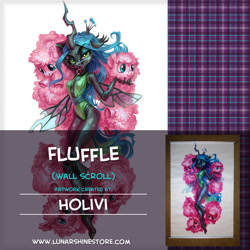Size: 876x876 | Tagged: safe, artist:holivi, character:queen chrysalis, oc, oc:fluffle puff, species:anthro, advertisement, female, lunarshine, obtrusive watermark, solo, watermark