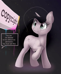 Size: 2702x3265 | Tagged: safe, artist:xbi, oc, oc only, species:pony, species:unicorn, copyright, crying, do not steal, donut steel, gradient background, raised hoof, solo, standing, unjust