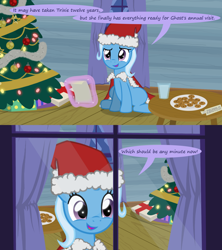 Size: 1280x1440 | Tagged: safe, artist:evil-dec0y, character:trixie, species:pony, comic:trixie vs., comic:trixie vs. hearth's warming, christmas, christmas tree, clothing, costume, hat, holiday, santa costume, santa hat, tree
