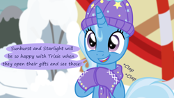 Size: 1280x720 | Tagged: safe, artist:evil-dec0y, character:trixie, species:pony, comic:trixie vs., implied starlight glimmer, implied sunburst, winter, winter outfit