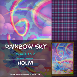 Size: 876x876 | Tagged: safe, artist:holivi, character:rainbow dash, species:pony, advertisement, lunarshine, wall scroll, watermark