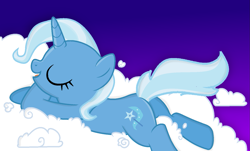 Size: 1515x913 | Tagged: safe, artist:grapefruitface1, character:trixie, species:pony, species:unicorn, cloud, cute, diatrixes, eyes closed, female, gradient background, on a cloud, open mouth, profile, prone, solo