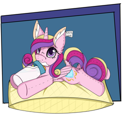 Size: 3763x3496 | Tagged: safe, artist:cuddlelamb, character:princess cadance, species:pony, baby bottle, dock, female, messy drinking, plushie, solo
