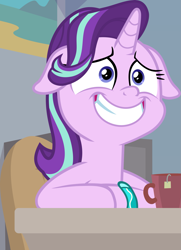 Size: 2083x2874 | Tagged: safe, artist:frownfactory, character:starlight glimmer, species:pony, species:unicorn, episode:student counsel, .svg available, awkward smile, cup, female, floppy ears, horn, mare, sitting, solo, starlight glimmer is best facemaker, svg, vector, wristband